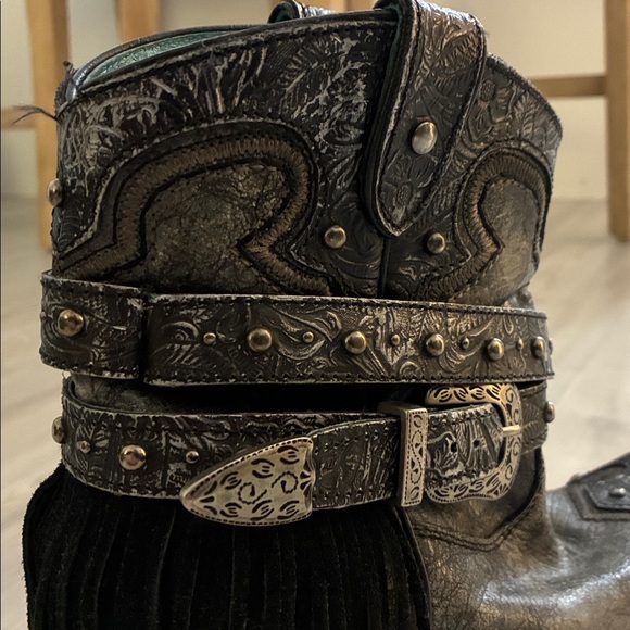 Corral Size 8.5M Vintage Fringe Harness Buckle Shortie Snip Toe Cowboy Boots - Picture 9 of 16